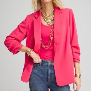 NEW Chico’s Notched Lapel Ruched sleeve Women's Pink Blazer size